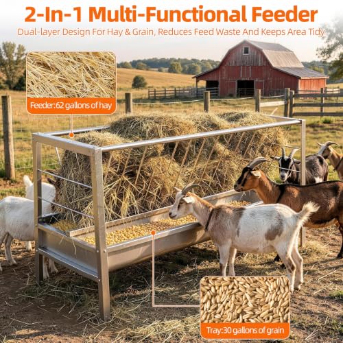 59" L Goat Feeder, Freestanding Outdoor Farm Livestock Feeder