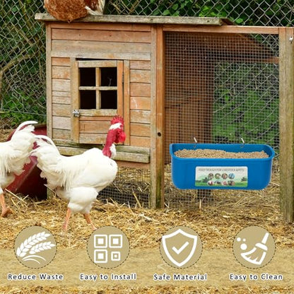 6 Pack Fence Feed Feeder 4.5 Quart Hanging Chicken Feeder Trough with Brush & Scoop Blue Goat Hanging Fence Feeders Feeder with Hooks Screws & Zip Tie for Livestock Feeding Container Goats Supplies - color: Blue, size: 6 Pack