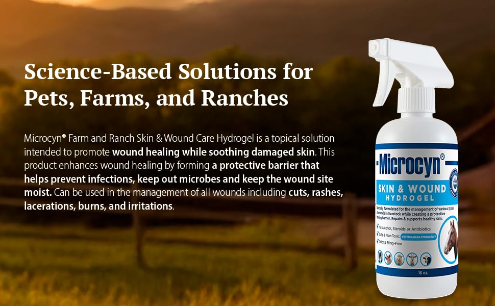 Microcyn Livestock Skin & Wound Hydrogel – 16 oz Moisture-Retaining Protective Barrier for Cuts, Scrapes & Irritated Skin – Professional Farm & Ranch Support