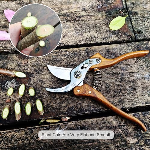 TONMA Bypass Pruning Shears [Made in Japan] 8 inches Professional Garden Shears, Japanese Secateurs Hand Pruner Hedge Clippers, Aluminum Alloy Handle - style: Bypass Pruning Shears (Wood Grain)