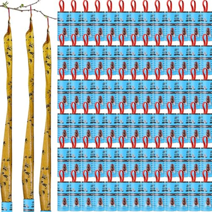 Qualirey 80 Pack Fly Strips Sticky Fly Trap Indoor Outdoor Hanging Ribbon Tape Paper Flying Insect Trap Gnat Killer Traps Catcher for Fruit Flies, Bug, Insect, Pest(Light Blue) - color: Light Blue