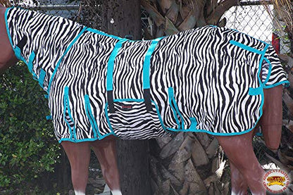HILASON 81 in Horse Fly Sheet UV Protect Zebra Turquoise - color: Zebra with turquoise piping, size: 81 In