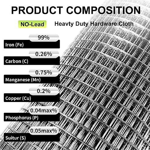 Hardware Cloth 12'' x 20' 1/4 in Galvanized Wire Mesh Roll (23 GA) Chicken Wire Fence Roll for Chicken Pen/coop Fences, Screen mesh, Rabbit/Snake Fences, Poultry enclosures, Handicraft Making, etc. - size: 12In x 20Ft