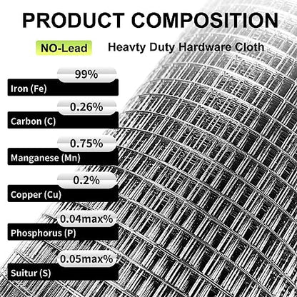 Hardware Cloth 12'' x 20' 1/4 in Galvanized Wire Mesh Roll (23 GA) Chicken Wire Fence Roll for Chicken Pen/coop Fences, Screen mesh, Rabbit/Snake Fences, Poultry enclosures, Handicraft Making, etc. - size: 12In x 20Ft