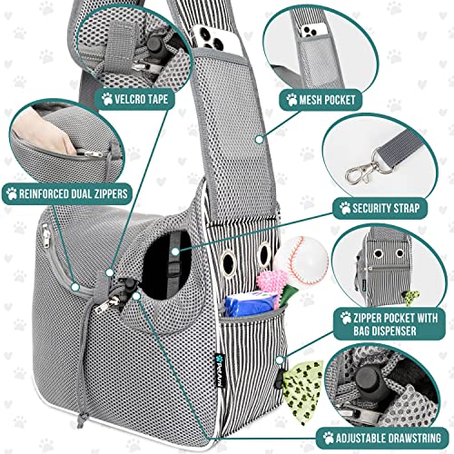 PetAmi Dog Sling Carrier Small Dogs, Hands Free Crossbody Carrier, Stripe - color: Stripe Black