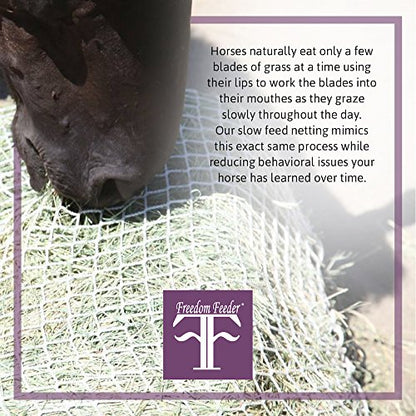 Freedom Feeder Mesh Net Full Day Slow Horse Feeder — Designed to Hold 30 lbs/4 Flakes of Hay and Feed Horse All Day — Reduces Horse Feeding Anxiety and Behavioral Issues
