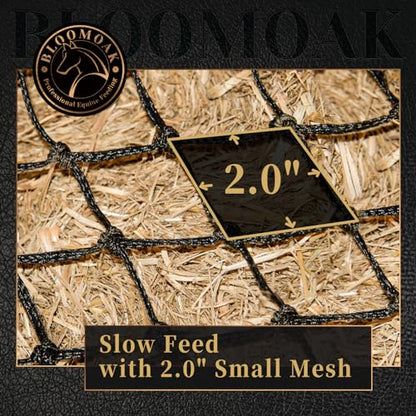 Bloomoak Slow Hay Net Feeder for Horses, Durable Soft Black PE 2String Hay Bales Bags with 2" Hole, Fit 36 * 18 * 18" Square Bale Easily… - color: 2 String-2" Hole-Slow Feed/1PC
