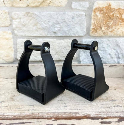 AJ Tack Polymer Trail Stirrups, Black, Shock-Absorbing Cushioned Foot Pads, 4 Neck Sizes, Lightweight, Western and English, Trail and Endurance Riding | All-Day Comfort with Shock-Absorbing Pads, Helps Reduce Rider Fatigue, Lightweight & Durable, Black