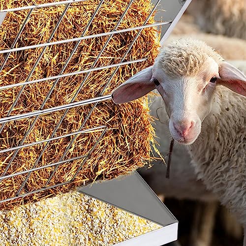 Heavy-Duty Hay Feeder,Combo Goat Horse Feeder for Hay and Grain,Galvanized Metal Wall Mounted Livestock Feeder with Adjustable Distance ﻿for Deer,Seep,Pony and Miniature Horses