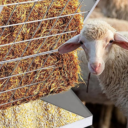 Heavy-Duty Hay Feeder,Combo Goat Horse Feeder for Hay and Grain,Galvanized Metal Wall Mounted Livestock Feeder with Adjustable Distance ﻿for Deer,Seep,Pony and Miniature Horses
