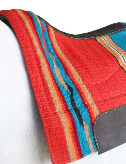 Horse Western Handwoven New Zealand Wool Contoured Felt Saddle Pad 3922HW - color: Red TurquoiseOrange