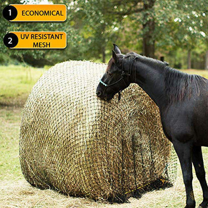 Round Bale Hay Net Slow Feed - Durable Round Bale Feeder for Horses - American Made UV Resistant Nylon Net - Fits Round Bales 4x6-6x6 or Square Bales 3x3x8-4x4x8 with 1.75" Holes - size: 1 Pack