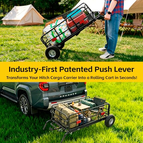 MaxxHal Hitch-N-Roll 2-in-1 Cargo Carrier & Push Cart - 400 lb Capacity Hitch Mount Steel Basket with 10" Flat Free Tires - Foldable Utility Rack for SUV, Truck, Camping & Ranch (50243) - style: Hitch-N-Roll Cargo Carrier