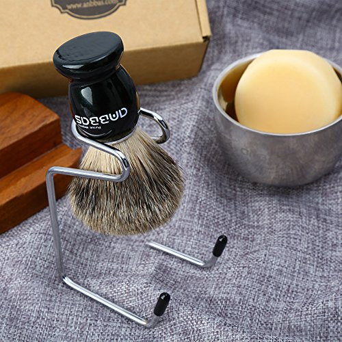 Anbbas Pure Badger Bristles Shaving Brush Black Wood Handle and Refill Soap Bar 100g,Stainless Steel Shaving Stand and Soap Cup Kit Perfect for Men | and Soap Bowl Stand Good Water Absorption Skin Friendly Lather No Shedding Easy To Clean Morning Personal