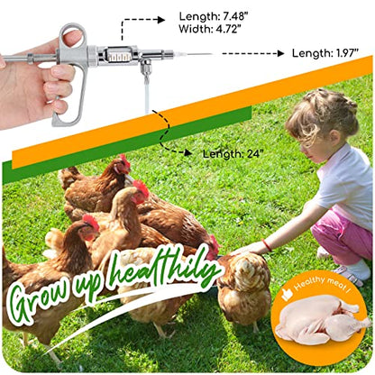 NEWTRY 5ml Livestock Syringe, Continuous Adjustable Animal Syringe | Stainless Steel, for Cattle Sheep Pig Goat Adjustable Dose Lightweight with10 needles & a hose