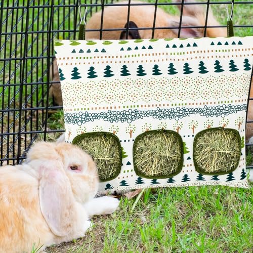 UPINS 2Pack Guinea Pig Hay Feeder Bag,Bunny Rabbit Cage Bag Hanging Holder - color: White Blue, size: 34 x 28 cm