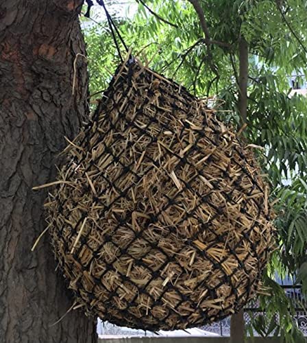 Majestic Ally 2 Pcs 1.25”x1.25” Holes Ultra Slow Feed 40” Very Sturdy Hay Net with Bottom Ring for Goat, Sheep and Livestock Simulatr grazing, Reduces Waste (Black) - color: Black