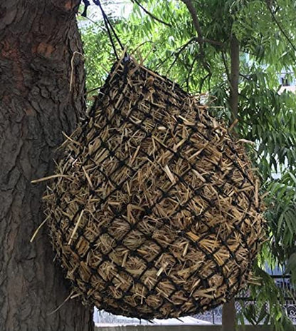 Majestic Ally 2 Pcs 1.25”x1.25” Holes Ultra Slow Feed 40” Very Sturdy Hay Net with Bottom Ring for Goat, Sheep and Livestock Simulatr grazing, Reduces Waste (Black) - color: Black