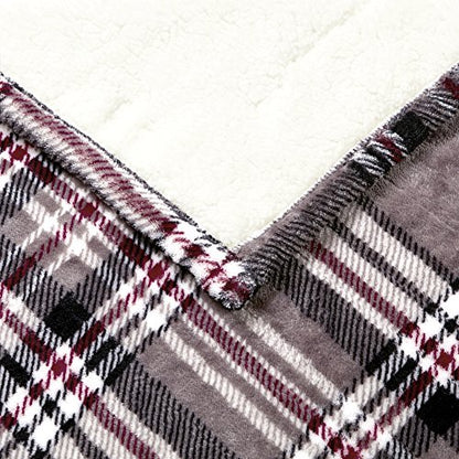 Beautyrest Heated Electric Throw - Sherpa/Berber, 3 Heat & Washable - color: Grey Plaid, size: 50 in x 64 in