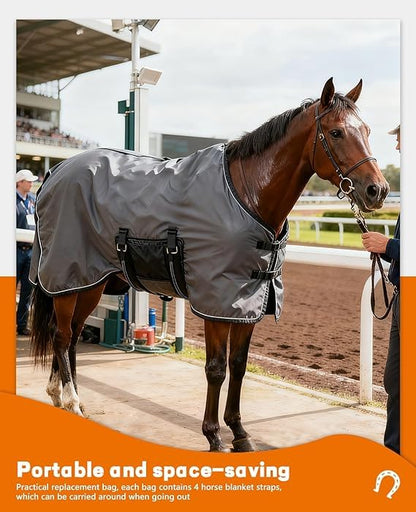 4Pcs Adjustable Elastic Horse Blanket Straps, Stretch Rug Leg Tail Straps w/Double Clips