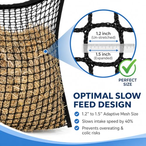 3 Pcs Slow Feed Hay Net for Horses, 35 x 31 Inch Large Capacity Slow Feed Hay Bag Feeder with 6 Hooks Durable for Horses Goats Sheep Donkey Trailer Full Day Feeding, Easy to Fill and Hang