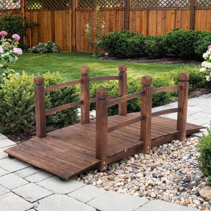 Outvita 5FT Stained Wooden Garden Footbridge with Safety Railings - size: 5ft-carbonated