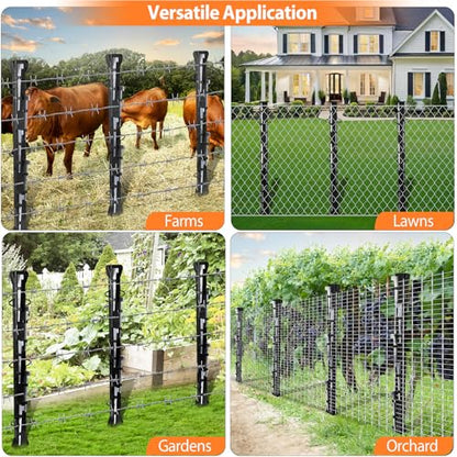 4ft Woven Wire Fence Stretcher Bar with 5 Wedges - Heavy-Duty Steel Fence Tensioner for Farm, Garden & Ranch - Black Powder Coated, Rust-Resistant, Easy to Install - size: 1 Pack