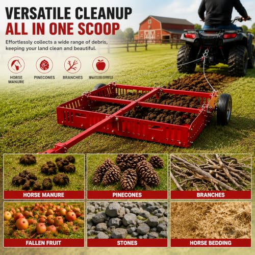 Manure Fork Tow Behind Scooper, 200 lb Yard Sweeper for ATV UTV