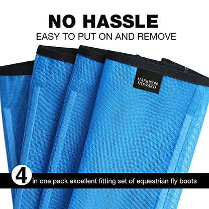 Harrison Howard Loose Fitting Fly Boots UV-Protective Extra Tough Mesh Ventilated Four Fasteners Stay-on Design Protect Horse Legs & Stomp-Reducing Set of 4 Sky Blue Mini - color: Sky Blue, size: Mini