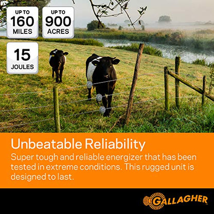Gallagher M1500 Electric Fence Energizer | 110V Plug-in Fence Charger for Livestock, Horses, and Large Pastures | Powers Up to 160 Miles of Fence | Low Impedance, Built-in Lightning Protection
