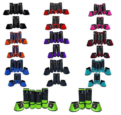 Horse Medicine Brushing Boots Horse Bell Boots Leg Wraps Protection Gear Set of 4 and Set of 6 - color: GREEN/FLURO GREEN (SET OF 4)