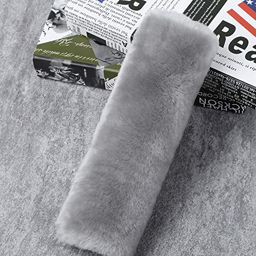 OGLAND 2 Pack Sheepskin Car Seat Belt Cover Pads | Wool Seatbelt Cushions - color: MIsty Gray, size: Shearling Wool