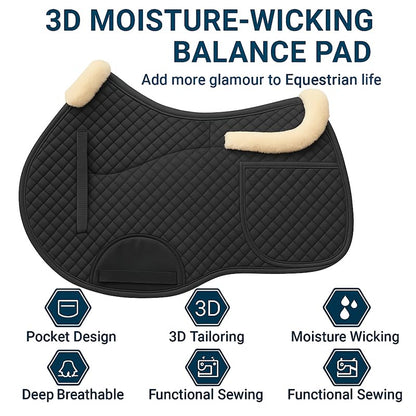 Universal English Saddle Pad with Adjustable Shims, Faux Shearling Trim, Plush Faux Wool, 3D Cooling & Non-Slip Tech. Ideal for Dressage, Jumping & Training. Machine Washable - color: Black