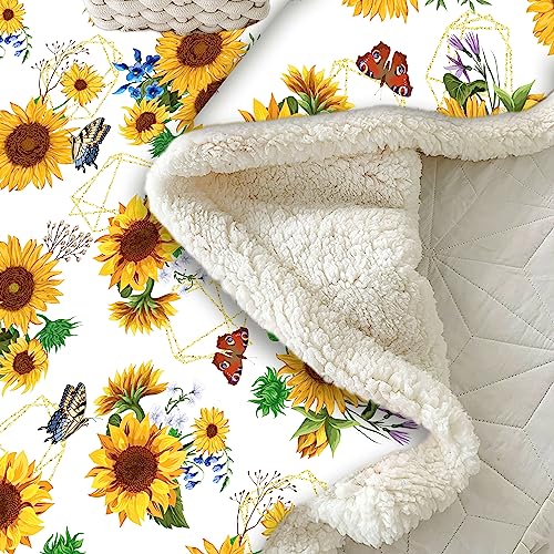 Sunflower Throw Blanket, Sunflower Gifts - Warm Soft Sherpa Thick Blanket (White, 60"x80") - color: White, size: 60"x80"