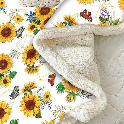 Sunflower Throw Blanket, Sunflower Gifts - Warm Soft Sherpa Thick Blanket (White, 60"x80") - color: White, size: 60"x80"