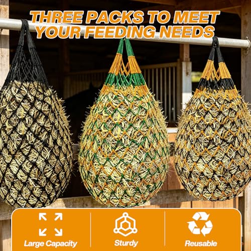 Hay Nets for Horses, 3-Pack Large-Capacity Hay Net for Horses Goats & Sheep