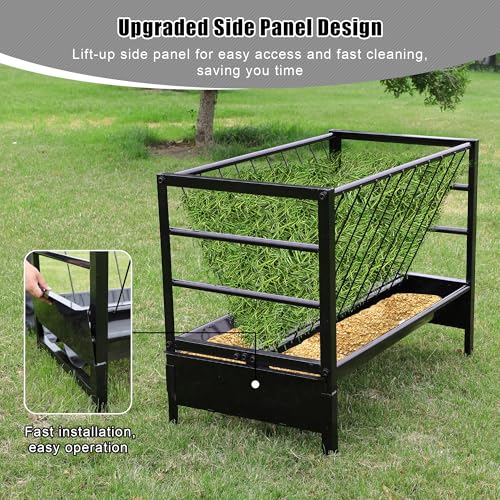 Large Pasture Hay Feeder 71Gallon, 2 in 1 Goat Grain Feeder for Livestock