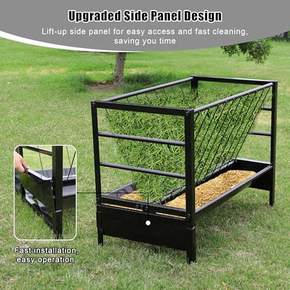 Large Pasture Hay Feeder 71Gallon, 2 in 1 Goat Grain Feeder for Livestock