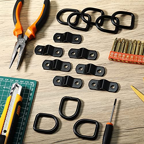 24 Pieces D-Ring Tie Down 1/4 Inch 700 Lbs D-Ring Bracket Mounting Plate for Ratchet Tie Down Straps Car Truck Bed Cargo(Black) - color: Black