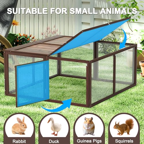Portable Chicken Coop Run, Folding Rabbit Hutch, Brown - color: Brown