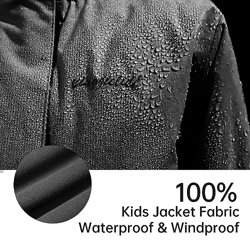 YINGJIELIDE Boy's Waterproof Ski Jacket,Kids Outdoor Snowboarding windproof Jacket,Fleece Lined Hooded,Warm Winter Snow Coat - color: Black, size: 9-10 Years