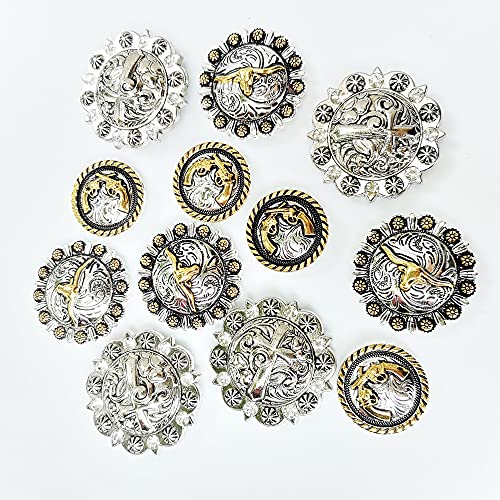 Horse TACK Antique Engraved Berry Conchos Screw Back Cross Badges Longhorn Steer Leather Craft Bukle 12pcs Mixed