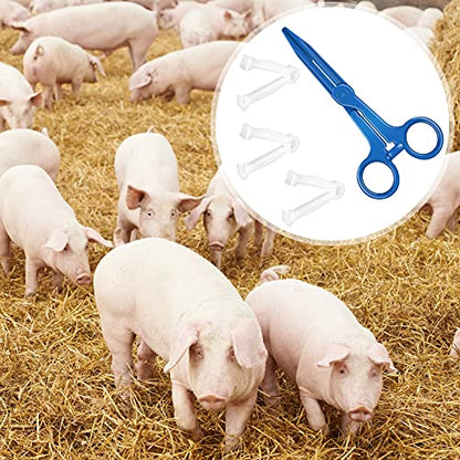 Nuanchu 100 Pcs Disposable Umbilical Cord Clamp and 1 Hemostatic Forcep, Pig Umbilical Cord Clips Kit for Animal Veterinary