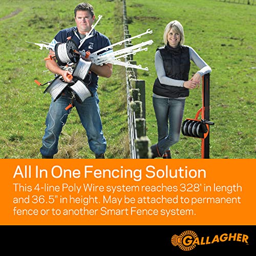 Gallagher Smart Fence 2 Portable Electric Fence for Livestock | 328ft of 4-Strand Electric Fencing, Built-In Posts and Reels, Quick Install Temporary Field Fencing