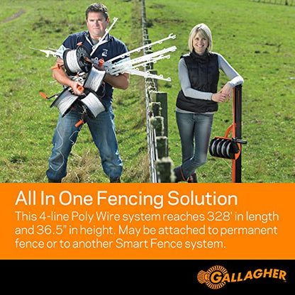 Gallagher Smart Fence 2 Portable Electric Fence for Livestock | 328ft of 4-Strand Electric Fencing, Built-In Posts and Reels, Quick Install Temporary Field Fencing