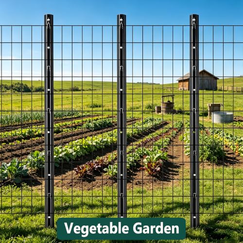 Metal Garden Fence Posts – Heavy Duty Spliced U-Post for Wire Fencing, 7 FT Black | 15 Pack No-Dig Fence Stakes, Double Rustproof Steel Fence Posts for Yard, Garden and Farm - size: 7FT-15PACK