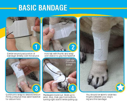 PawFlex Basic Leg Bandages for Dogs, Cats Pets - First-Aid Non Adhesive Fur Friendly, Soft Stretch Wound Care, Hot Spots, Fungus, Adjustable Fastening Strap Value Pack (2XS/XS 20-Pack) - size: 2XS/XS 20-Pack