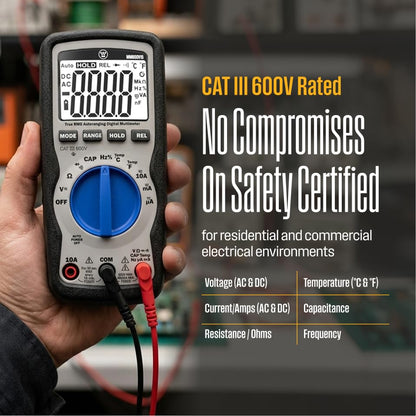 Westinghouse 600V True RMS Auto-Ranging Digital Multimeter, AC/DC Voltmeter & 10A Current, Continuity, Frequency, Temperature, Diode, Ohm, Resistance, Capacitor Tester, Large Screen - style: 600V Large Screen