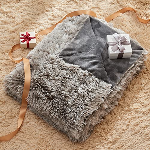 GONAAP Fuzzy Faux Fur Throw Blanket for Couch, Frosty Grey, 50"x60" - color: Frosty Grey, size: Throw(50"x60")