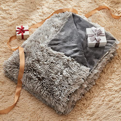 GONAAP Fuzzy Faux Fur Throw Blanket for Couch, Frosty Grey, 50"x60" - color: Frosty Grey, size: Throw(50"x60")